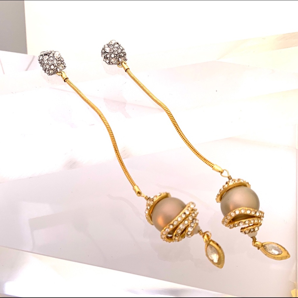 Alexis Bittar Orbiting Pavé Crystal Pearl Long Drop Earrings - Picture 7 of 8